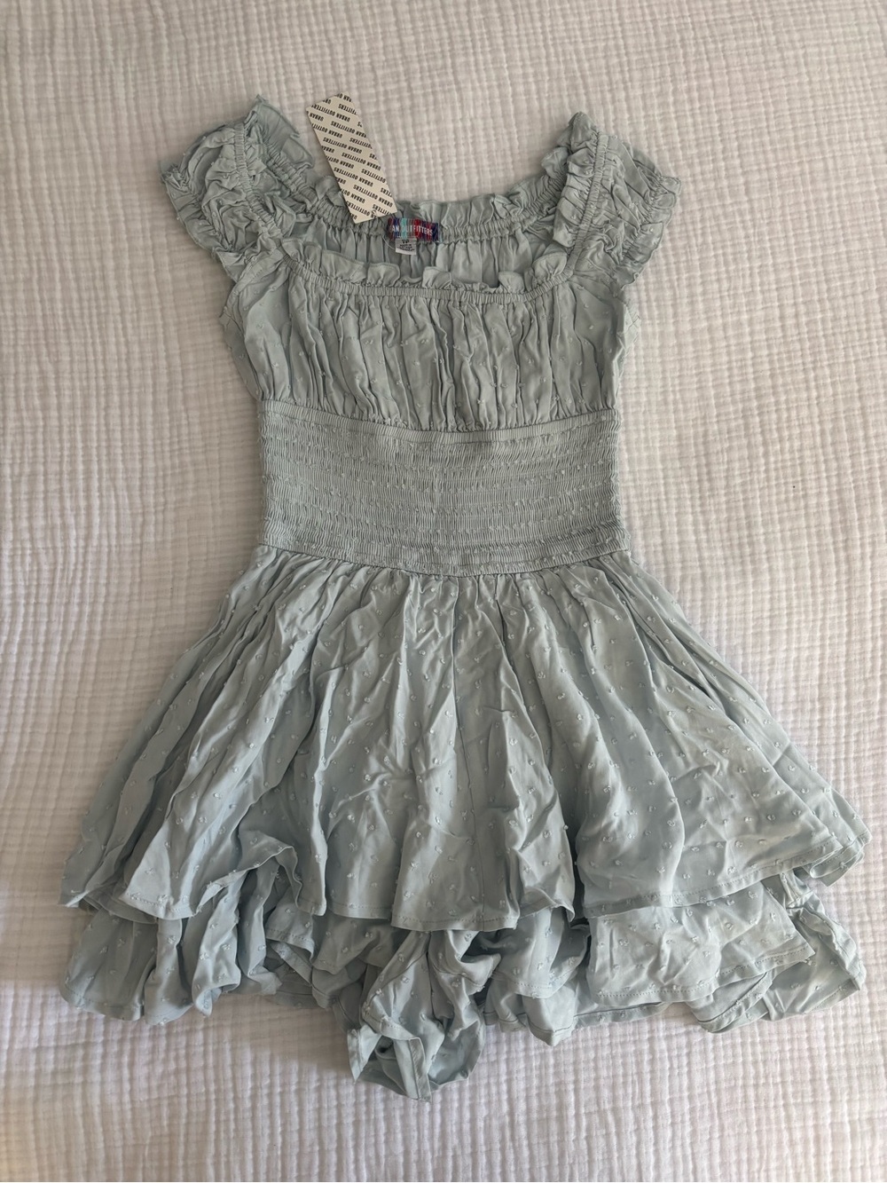 Urban Outfitters Light Blue Smocked Waist Romper Mini Dress